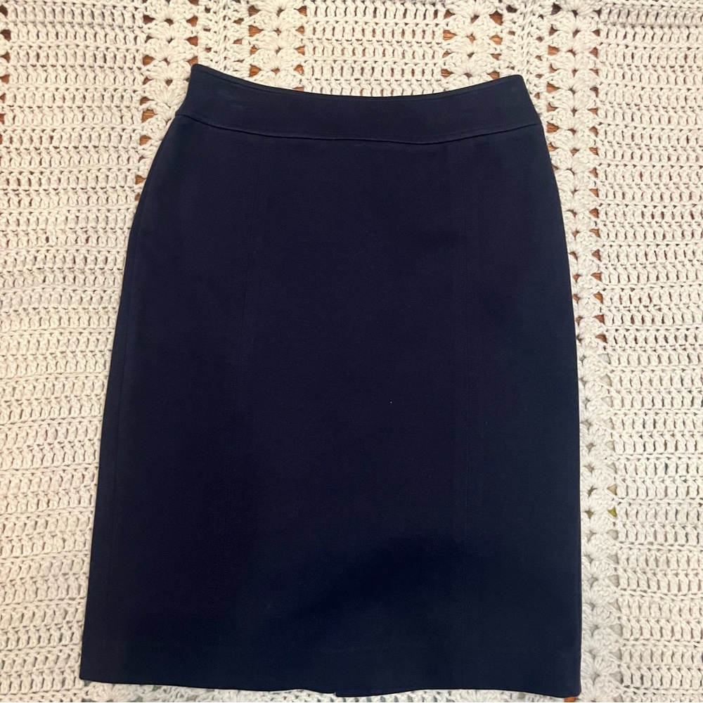 Talbots Navy Blue Ponte Knit Pencil Skirt Size 2 Petite